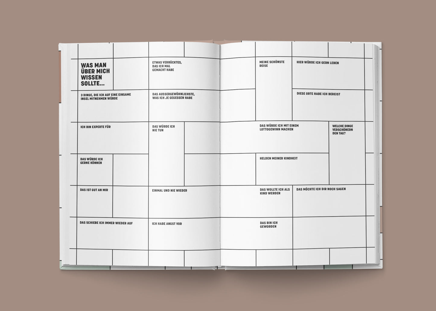 Freundebuch minimalistisch, offene Doppelseite. Die Seiten sind schwarzweiß.