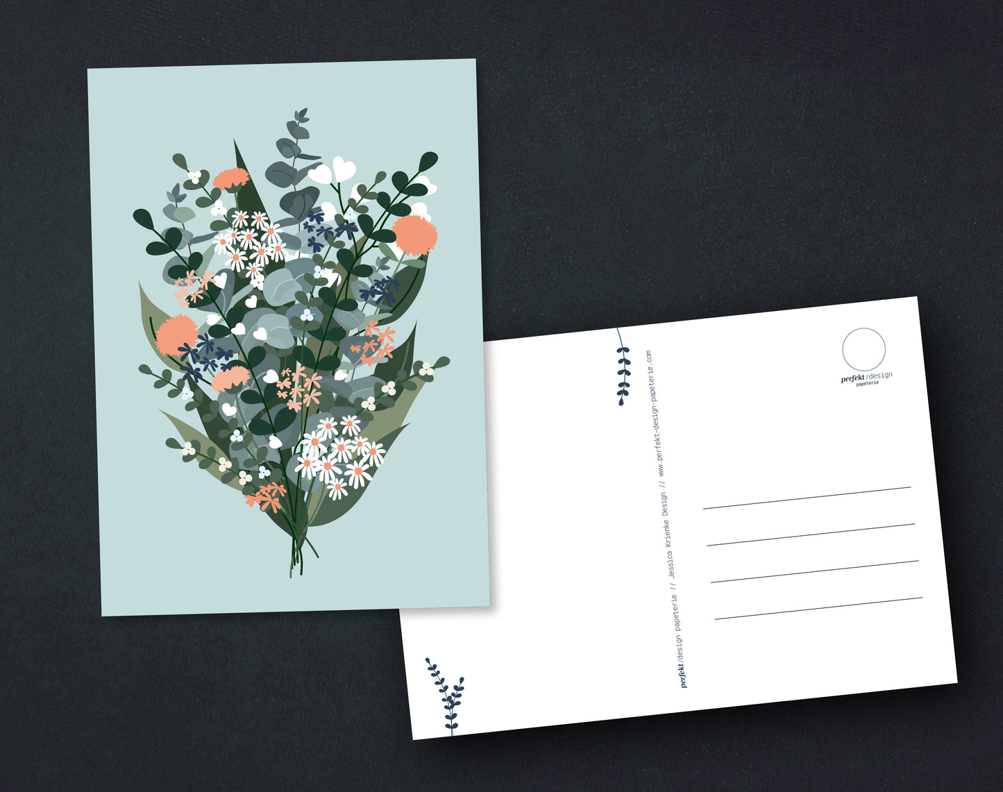 Postkarte Blumenstrauß | Eukalyptus // Creme-Beige // Koralle-Blau // Winter Mint & Blumen // Herbst // Frühling // Rosagrau  | A6