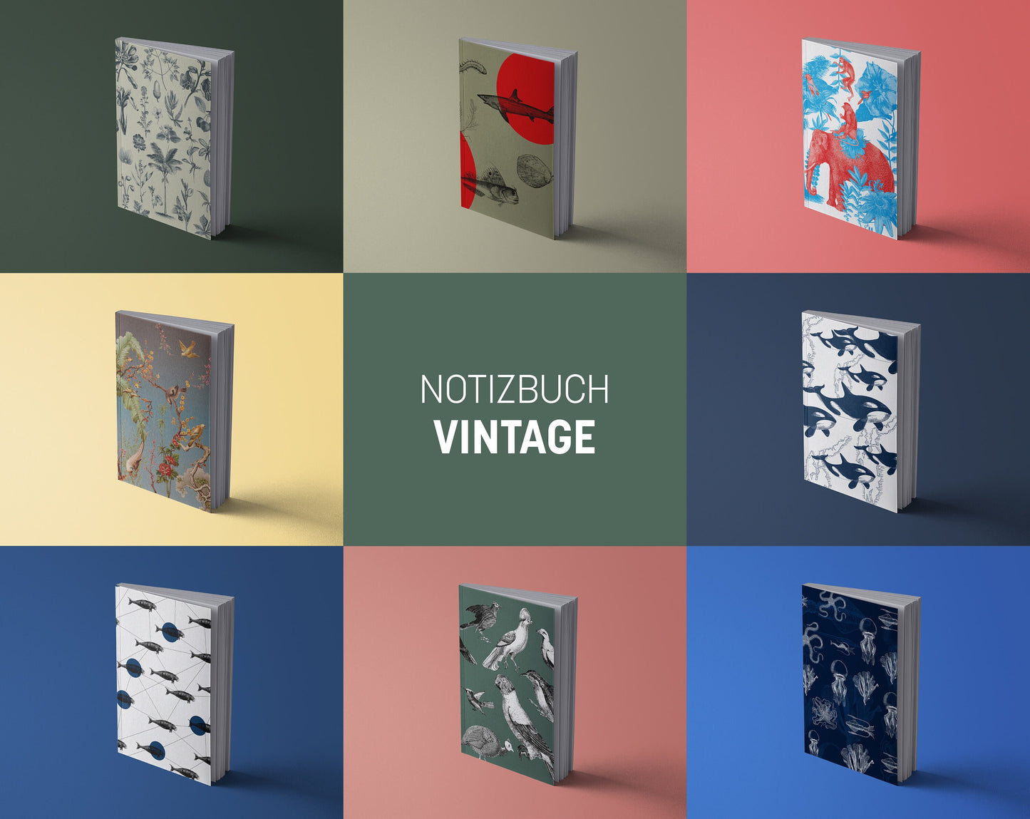 Notizbuch Vintage | Hai & Meerestiere | 13x20 cm