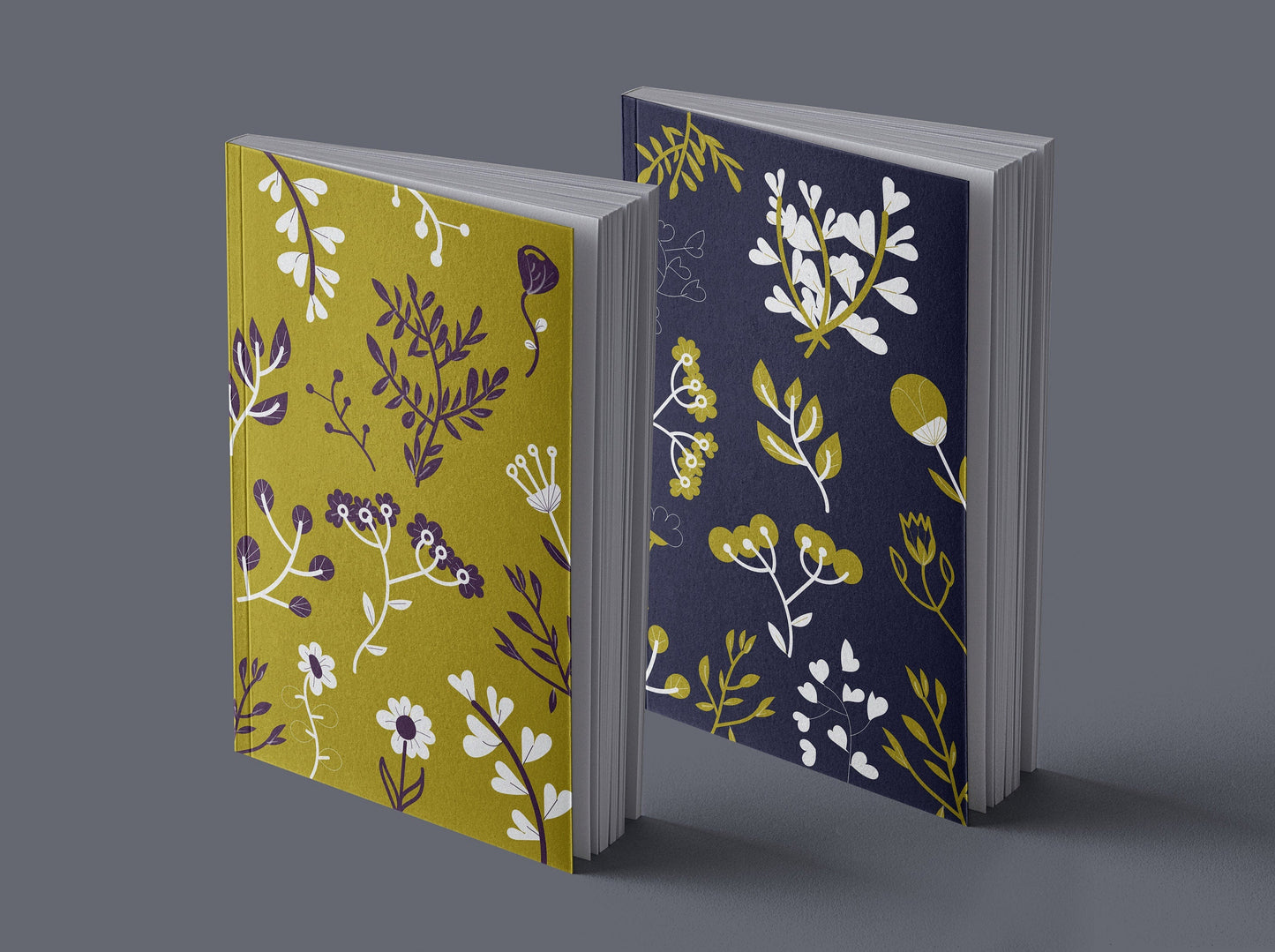 Notizbuch | Florale Illustration | ocker gold und nachtblau