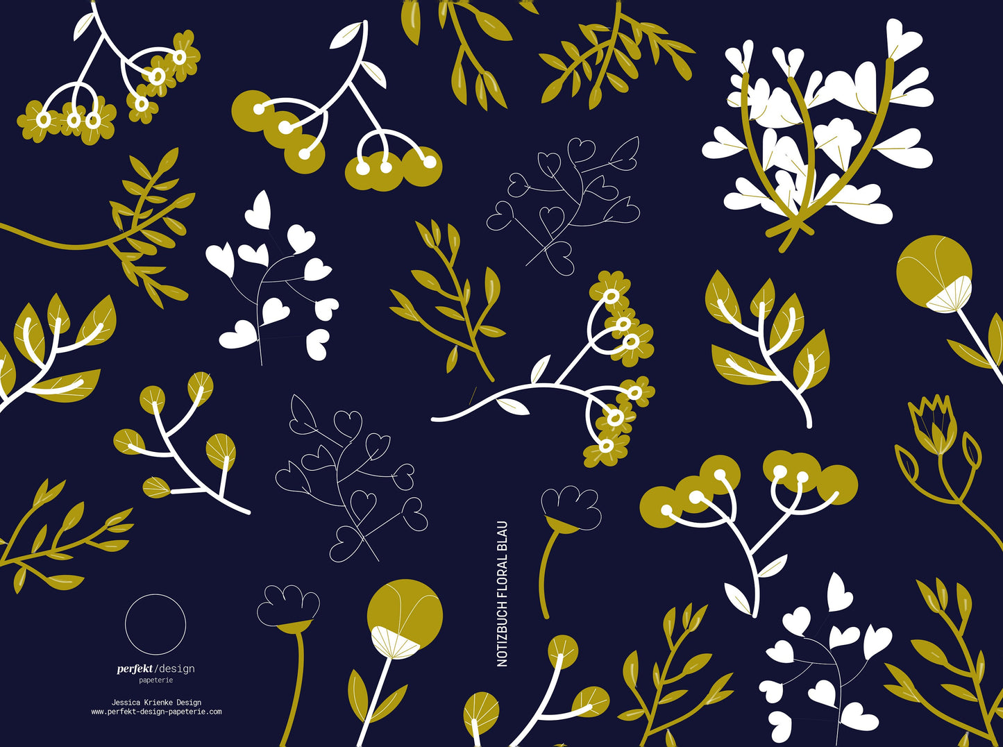 Notizbuch | Florale Illustration | ocker gold und nachtblau