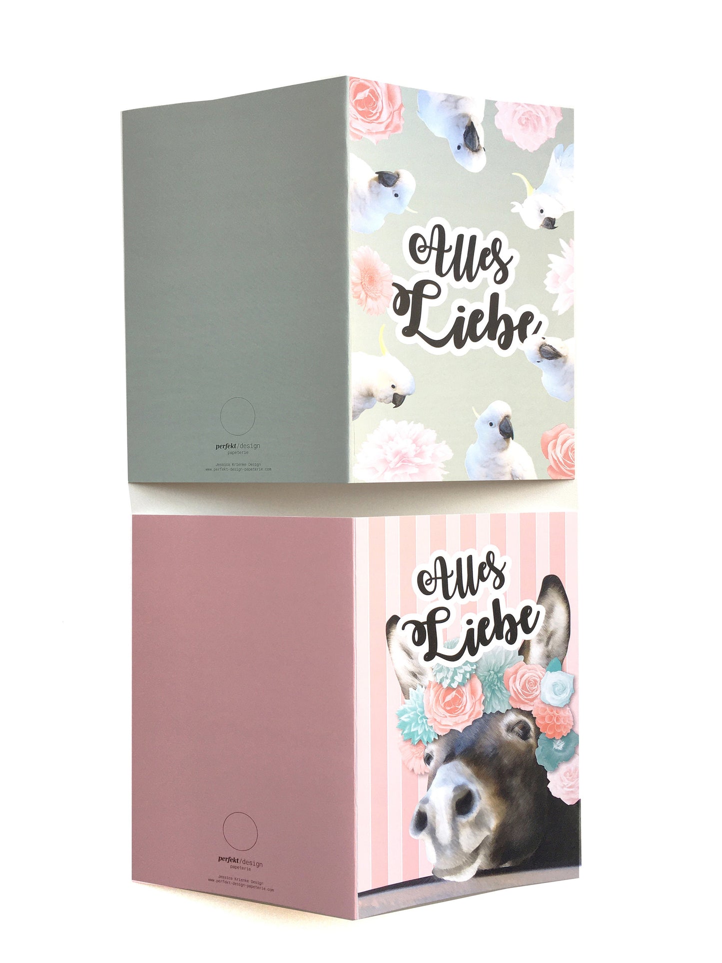 Grußkarte | Geburtstagskarte | Kakadus mit Blumen | rosa, mint