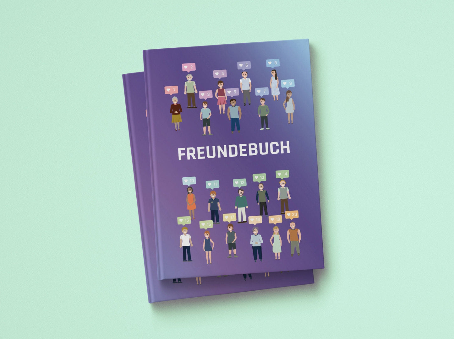 Freundebuch für 20 Freunde | Regenbogen & lila | A5