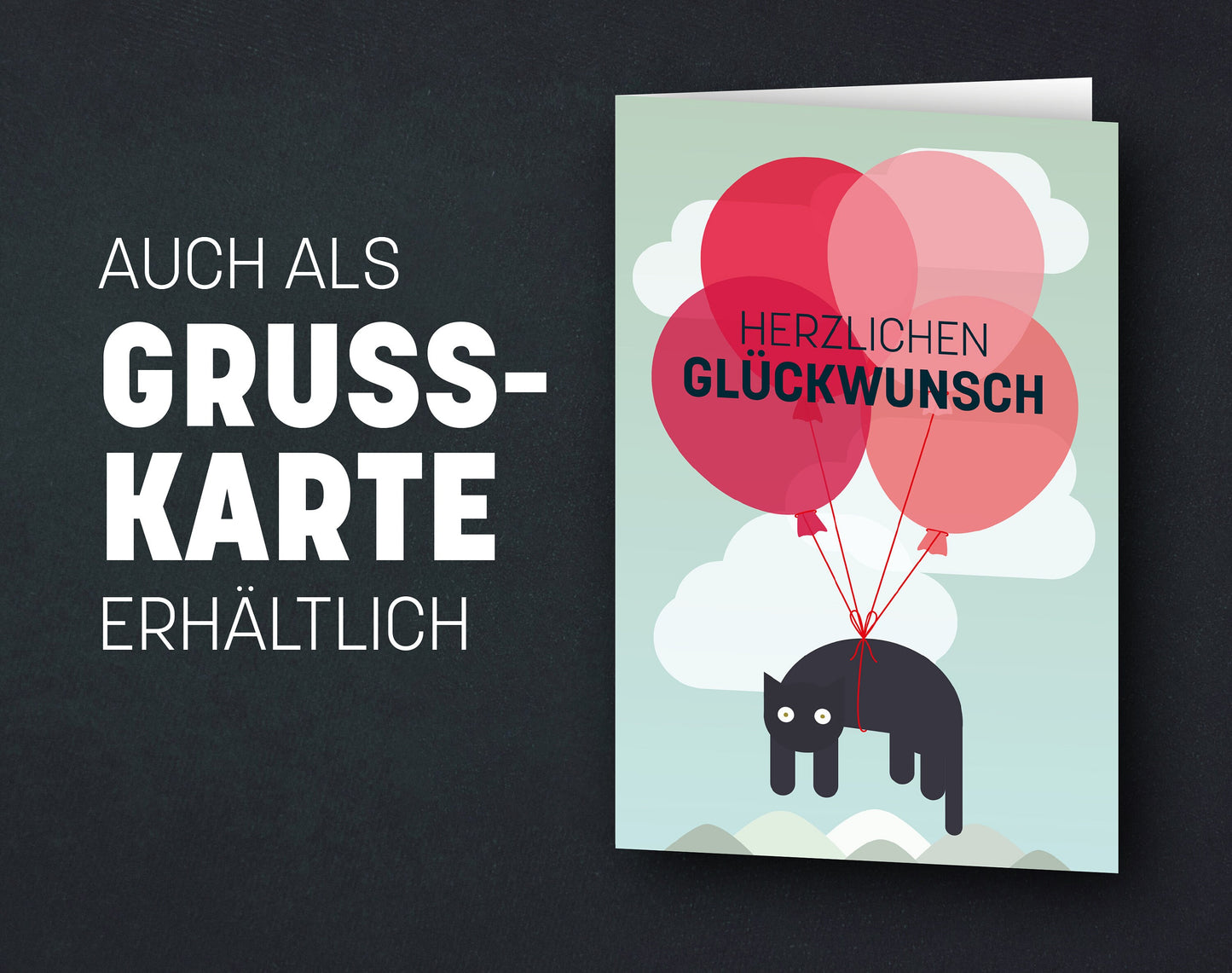Postkarte | Fliegende Katze mit Ballons | Illustration | A6