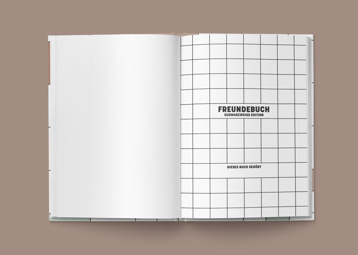 Freundebuch minimalistisch, Schmutztitel "Freundebuch Schwarzweiß Edition". Die Seiten sind schwarzweiß.
