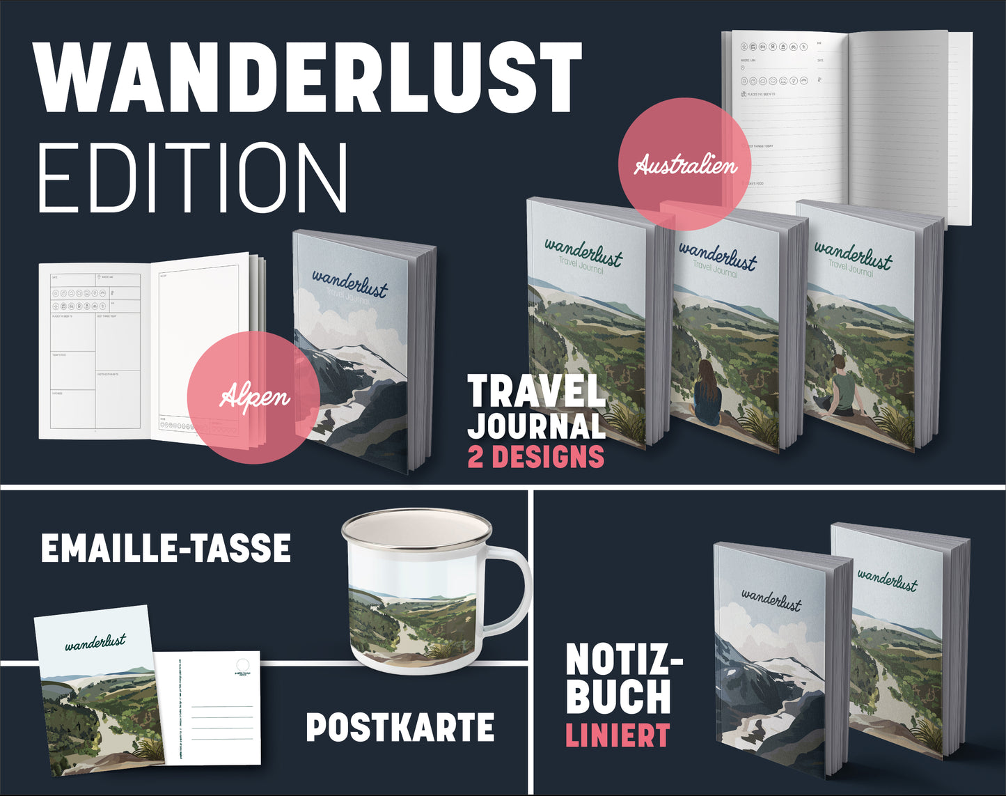 Reisetagebuch | Wanderlust Alpen | A5 | 100 Seiten | 12 Wochen