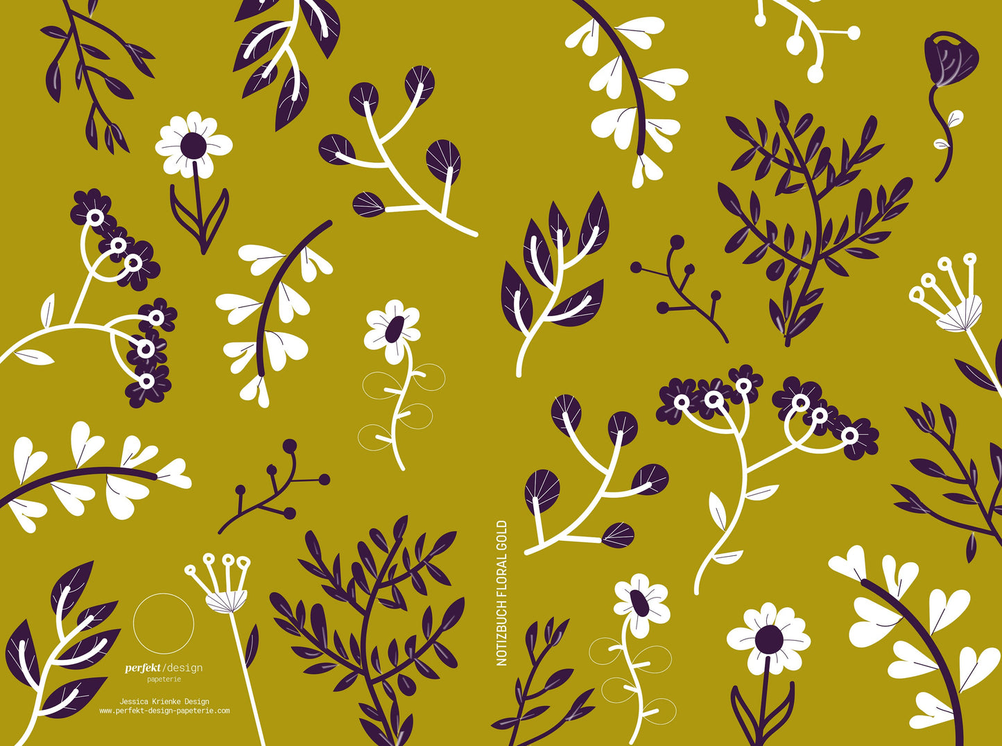 Notizbuch | Florale Illustration | ocker gold und nachtblau