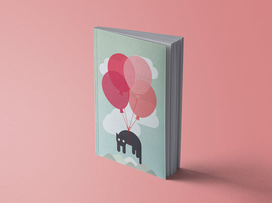 Notizbuch Katze | Fliegende Katze mit Luftballons | 13x20 cm