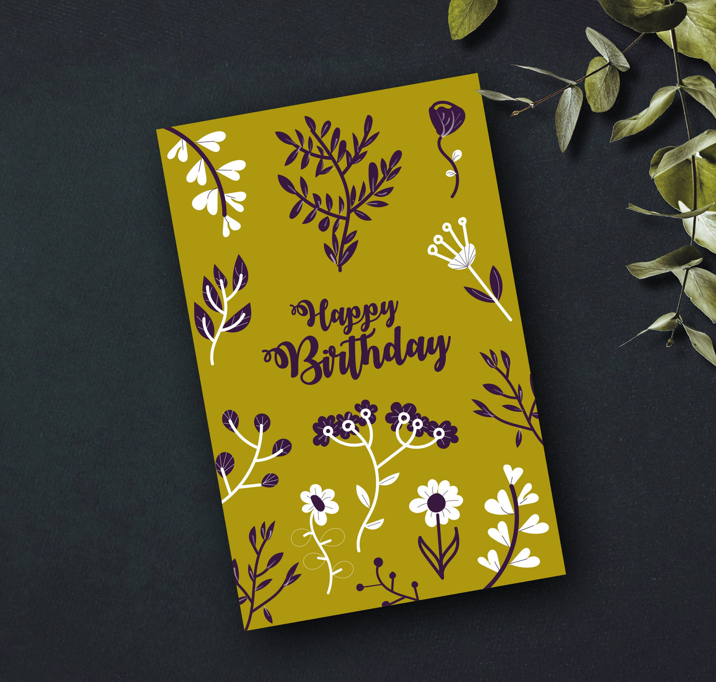 Grußkarte | Geburtstagskarte | Florale Blumen & Pflanzen blau und gold | Illustration