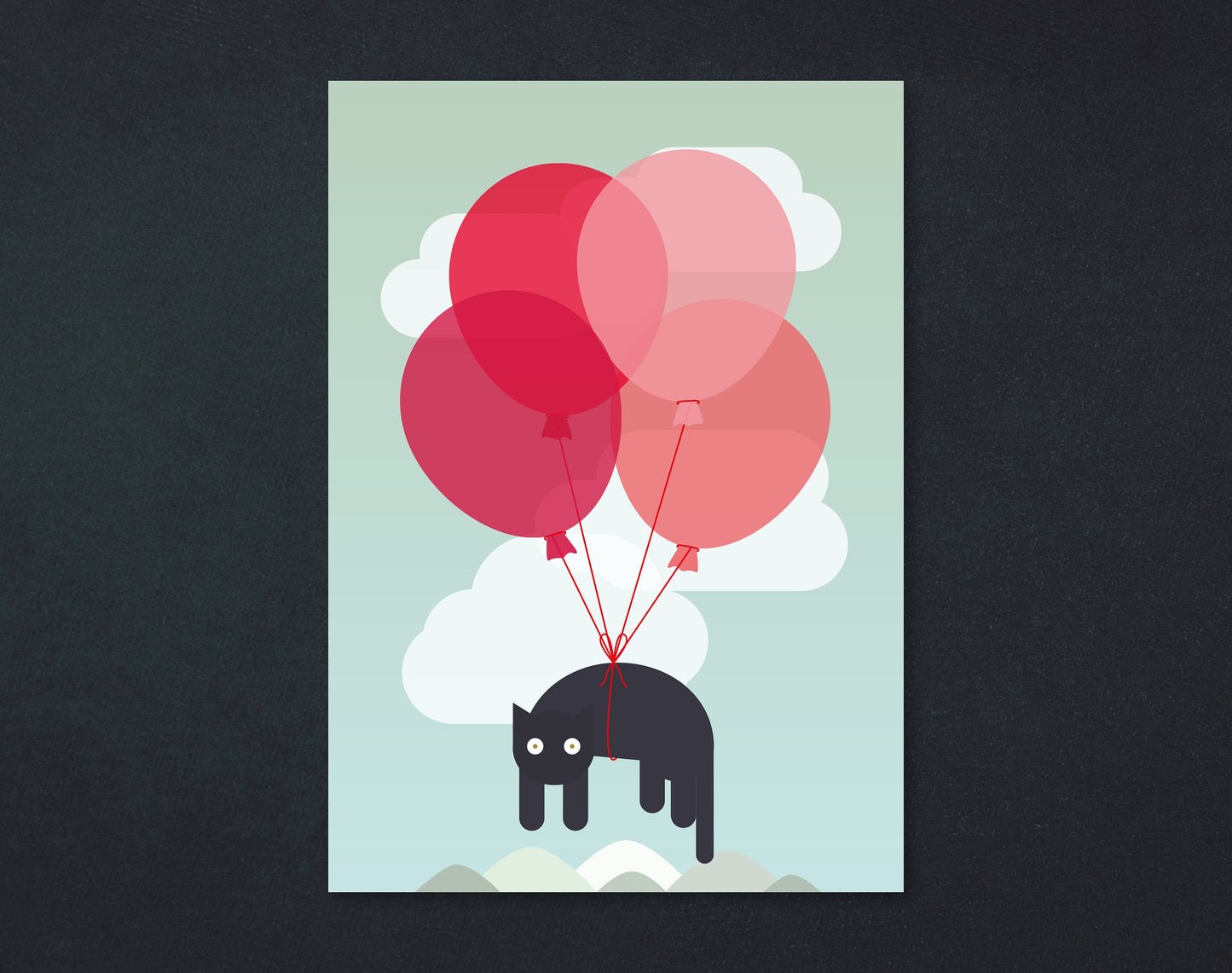 Postkarte | Fliegende Katze mit Ballons | Illustration | A6